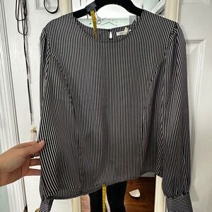 Avec Les Filles Striped Button Back‎ Keyhole Blouse Long Sleeve Women's Size L